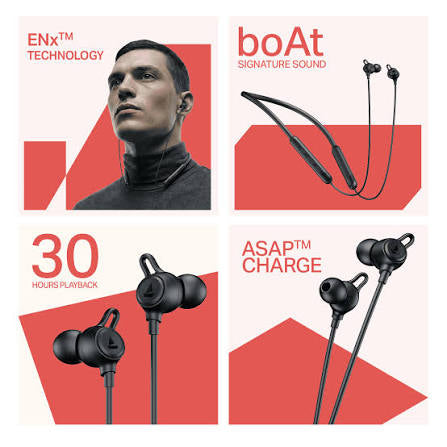 Rockerz Strive, Dual Pairing, 30 HRS Battery, ENx Tech & ASAP Charge Bluetooth Headset Onyx Black