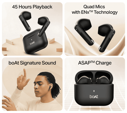 Airdopes Ace Gen 2, 13mm Drivers,ENx,45H Battery,
ASAP Charge TWS Earbuds Shadow Black