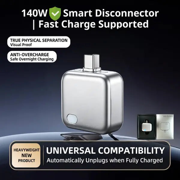 Smart Auto Stop Charging Adapter, 140W Auto Cut-Off Charger Protector, Fully Charged Separator, Battery Care Power Splitter for Smartphone, Tablet, Laptop