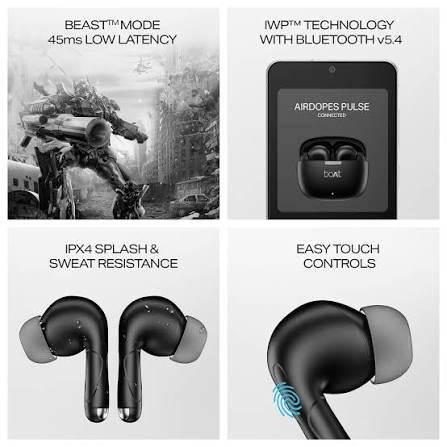 boAt Airdopes Pulse, 50H Battery, ENx Tech, Beast Mode, ASAP Charge, Bluetooth Earbuds, TWS Ear Buds Wireless Earphones with mic