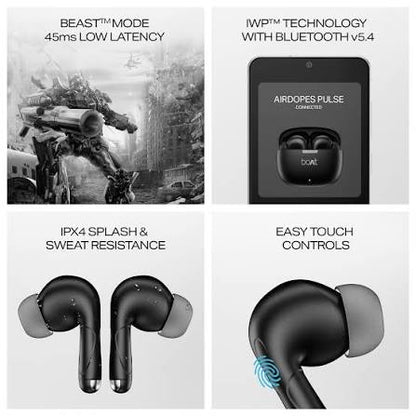 boAt Airdopes Pulse, 50H Battery, ENx Tech, Beast Mode, ASAP Charge, Bluetooth Earbuds, TWS Ear Buds Wireless Earphones with mic