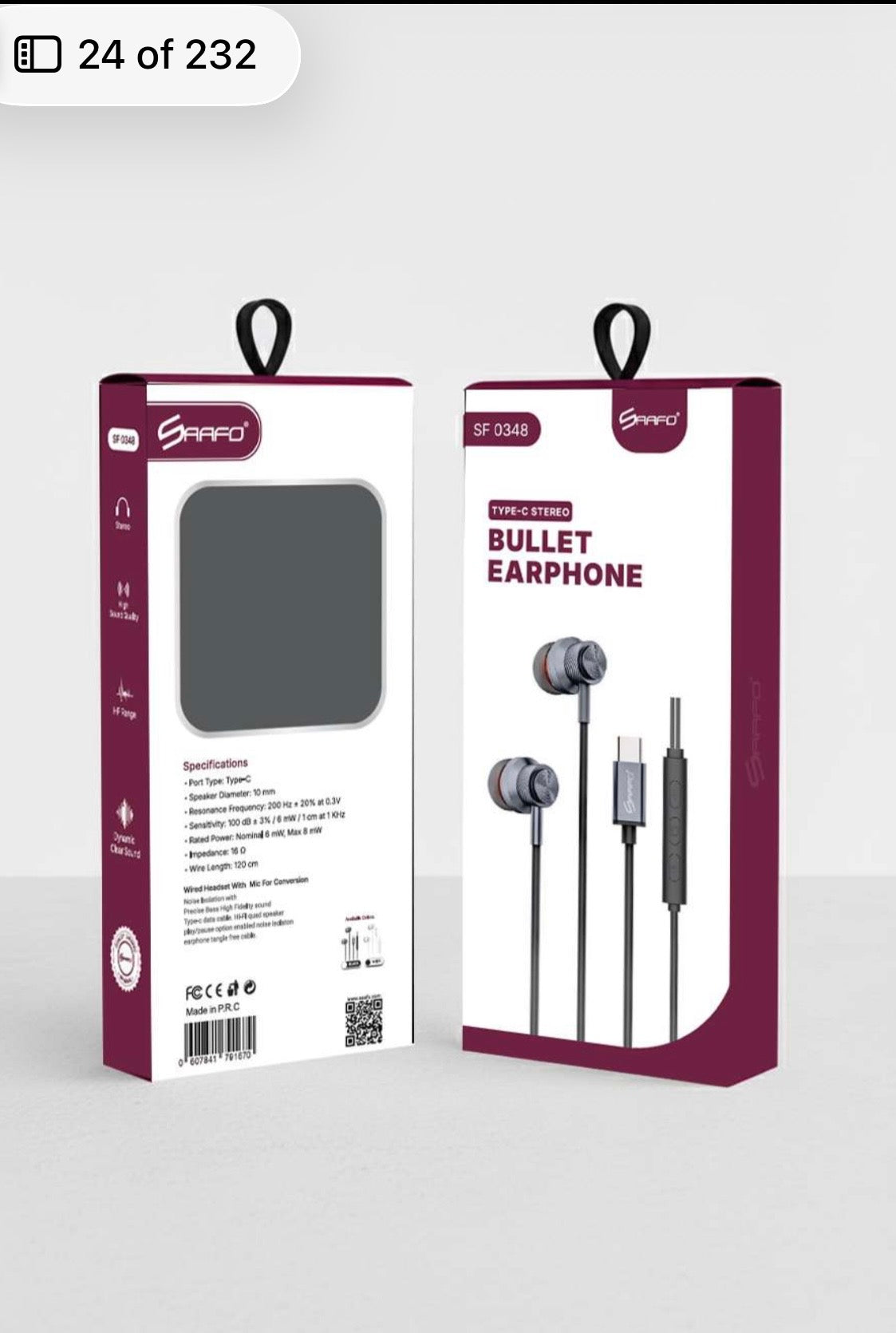 SF 0348
TYPE-C STEREO BULLET EARPHONE