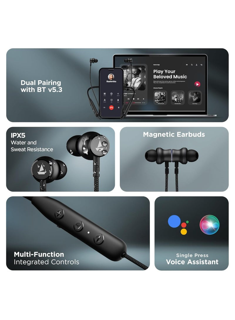 boAt Rockerz 110 Wireless Neckband with Up to 40 hrs Playtime, Dual Device Pairing, ENx Tech, BEAST Mode, ASAP Charging, BTv5.3,IPX5,Type-C Interface & Magnetic Power Buds(Active Black)