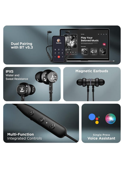 boAt Rockerz 110 Wireless Neckband with Up to 40 hrs Playtime, Dual Device Pairing, ENx Tech, BEAST Mode, ASAP Charging, BTv5.3,IPX5,Type-C Interface & Magnetic Power Buds(Active Black)
