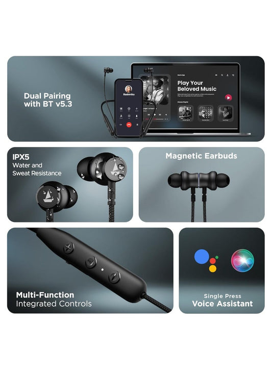 boAt Rockerz 110 Wireless Neckband with Up to 40 hrs Playtime, Dual Device Pairing, ENx Tech, BEAST Mode, ASAP Charging, BTv5.3,IPX5,Type-C Interface & Magnetic Power Buds(Active Black)