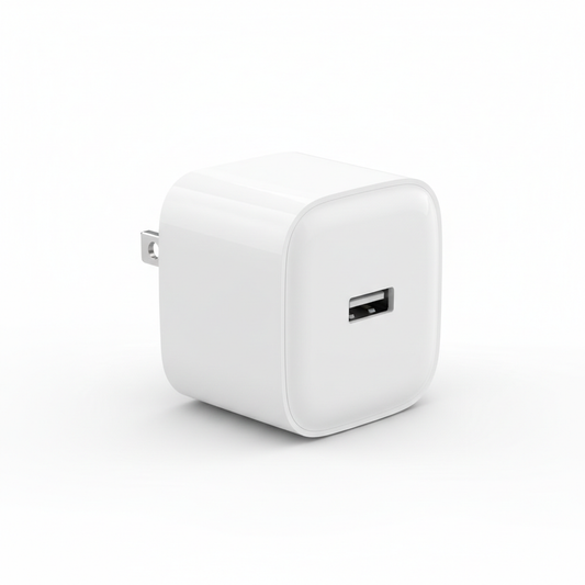Compact 20W USB-C fast charger compatible with iPhone and Android devices.